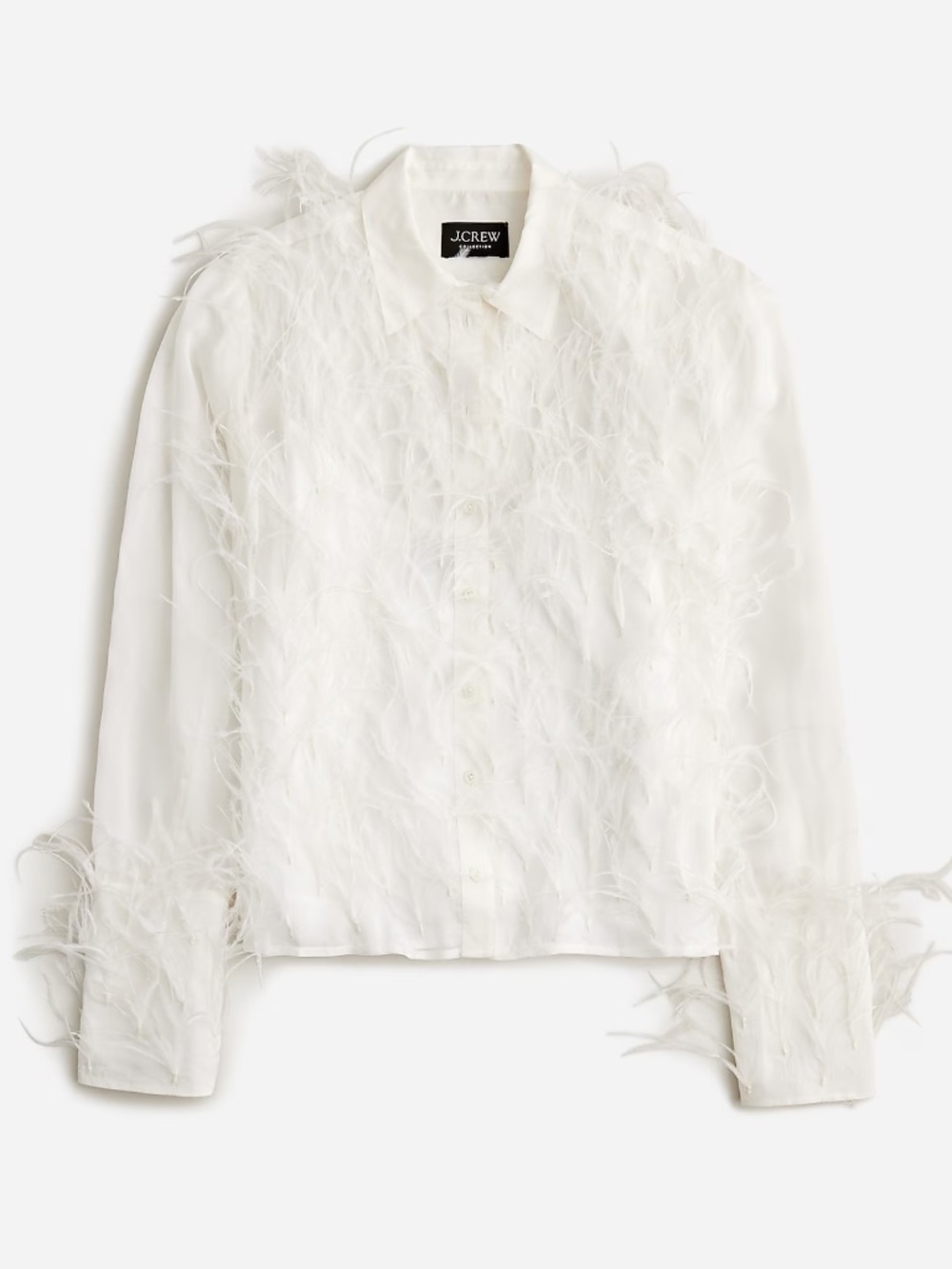 Jcrew collection organza button up shirt with feathers